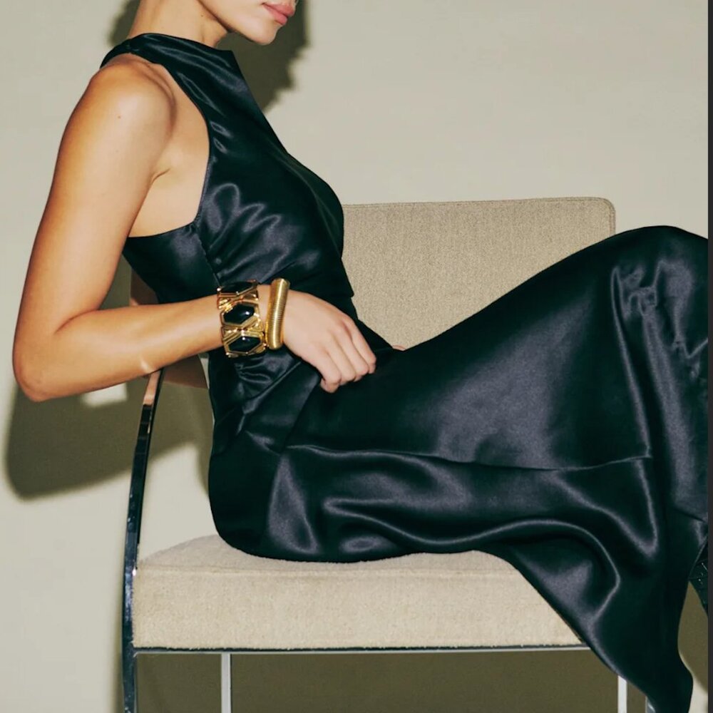 Reformation Petites Casette Silk Dress Black - Size 2P - Picture 6 of 9